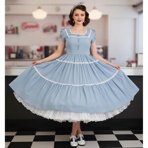 1950s Baby Blue Swiss dot Cotton Summer Dress‎ Rockabilly (Size S)